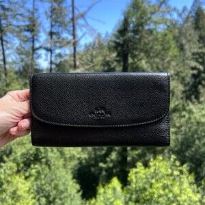 VINTAGE COACH Black Trifold Wallet Pebble Leather with Gold Hardware AUTHENTIC